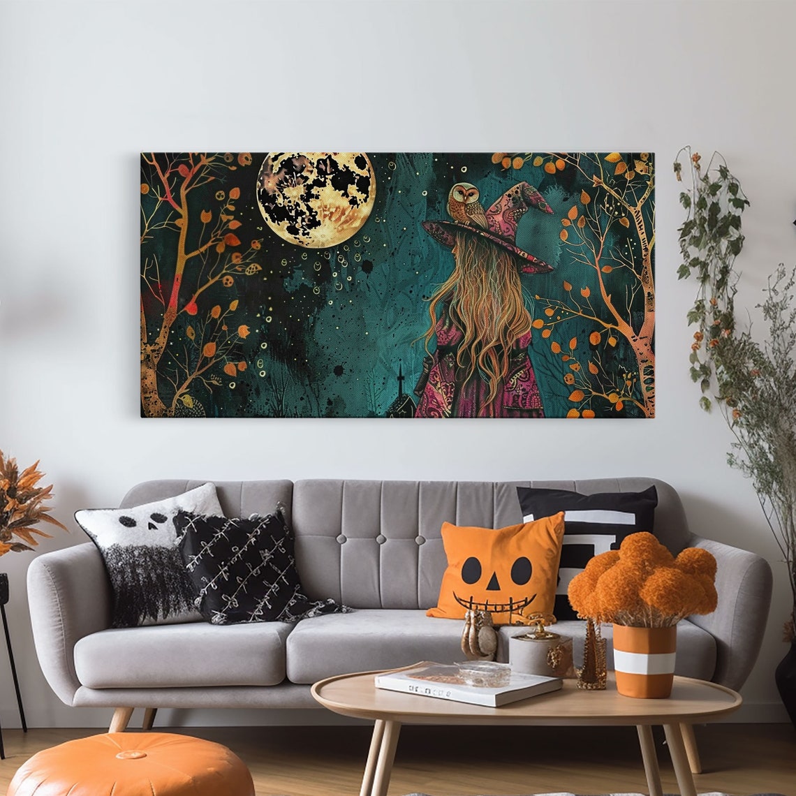 Victorian Witch With Owl Familiar Gazing At Full Moon Art Print - Image 5