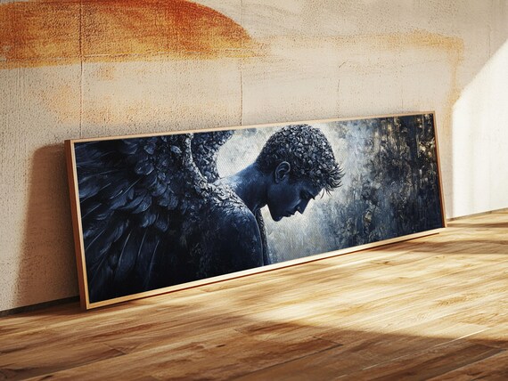 Serene Angel Framed Print Dark Angels Wall Art Moody Painting Elegant Bedroom Art Goddess Inspired Original Living Room Decor