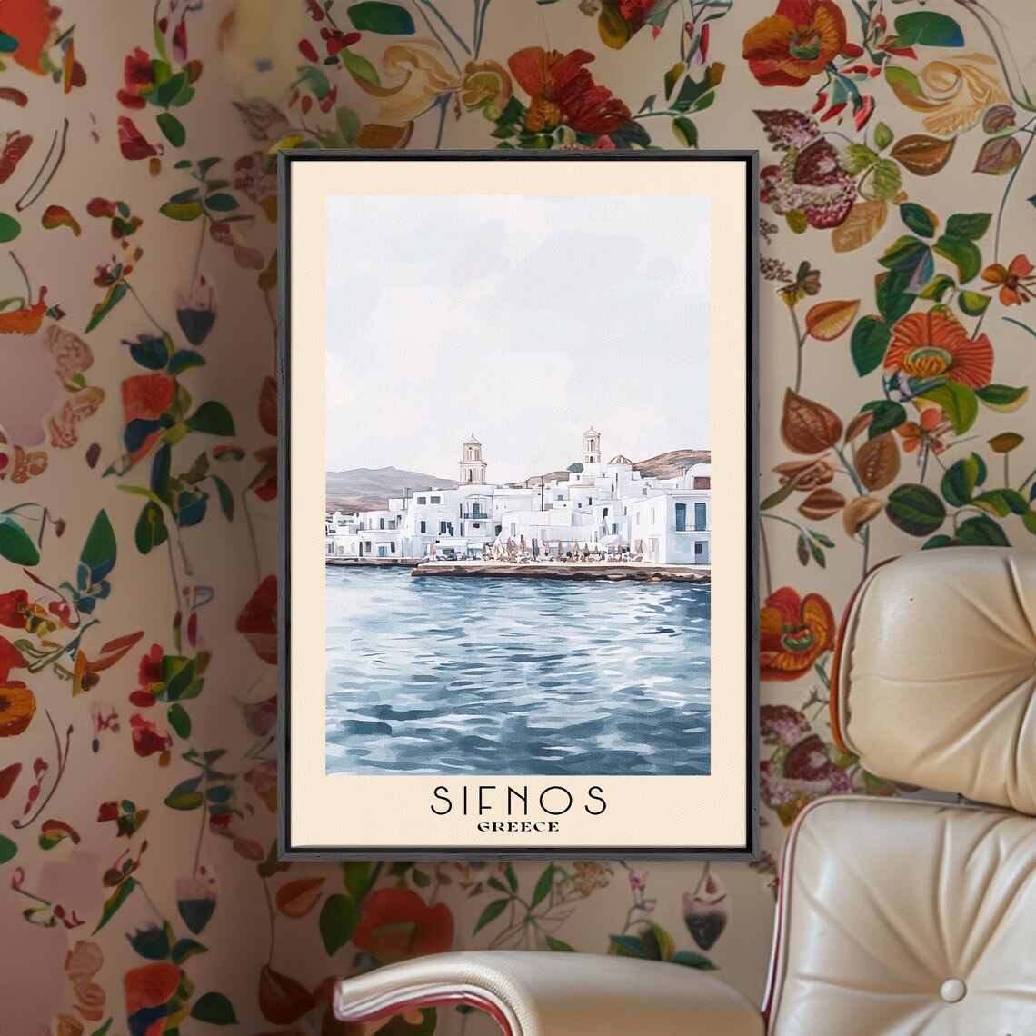 Sifnos Greece Whitewashed Port Town Twin Bell Towers Aegean View Poster