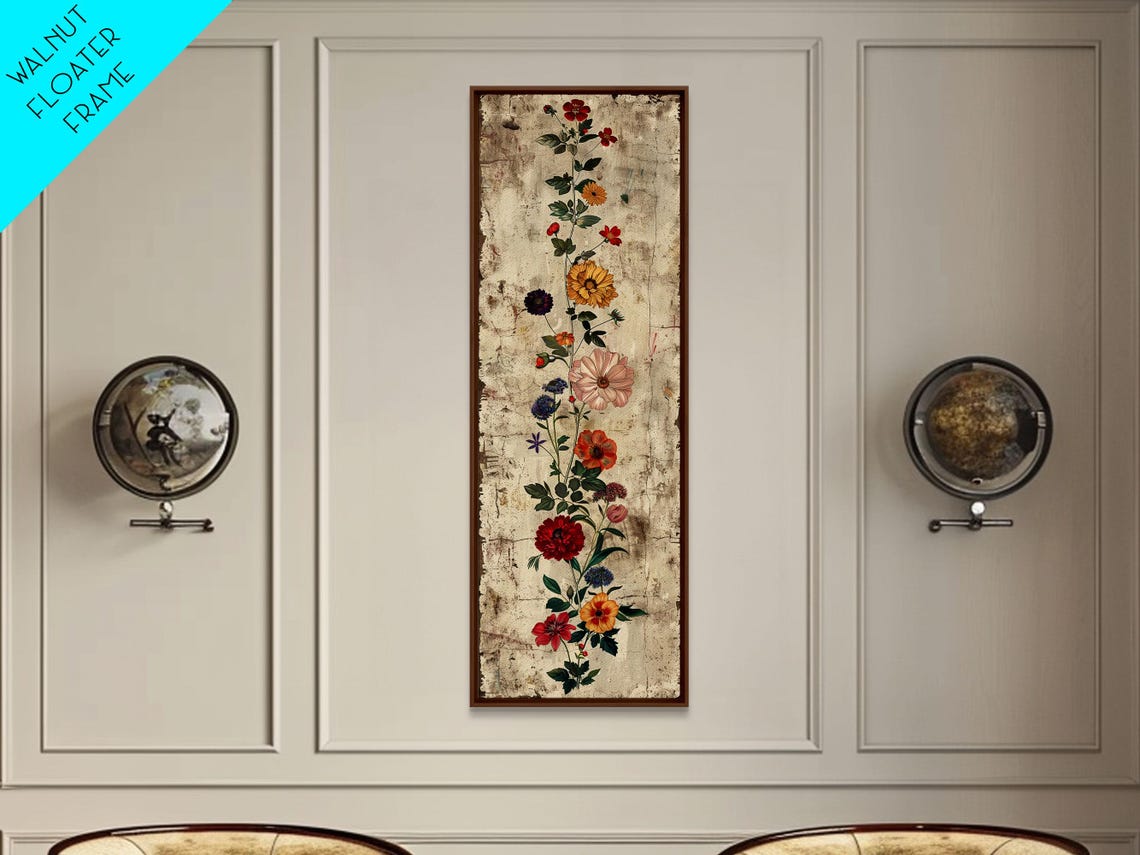 Vintage Mixed Blossoms Rustic Botanical Tall Vertical Art Print - Image 2