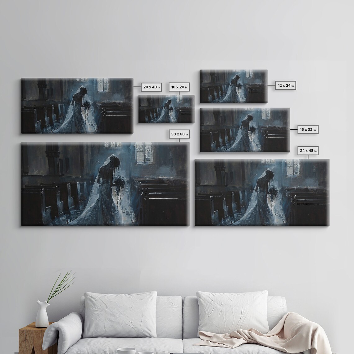 Ghostly Bride In Dark Church Aisle Dark Academia Oil Painting Poster - Image 2