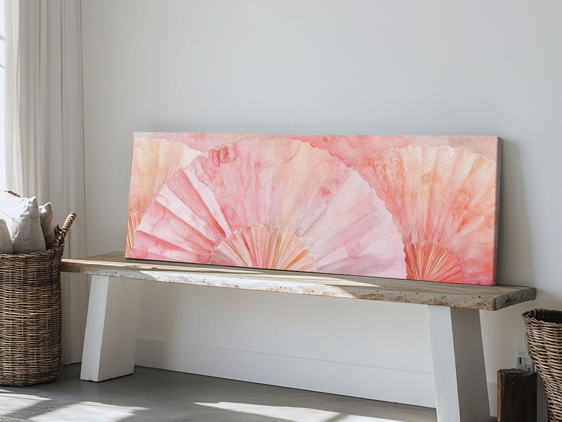 Pink Hand Fan Watercolor Floral Coastal Cowgirl Rustic Wall Art Print - Image 5