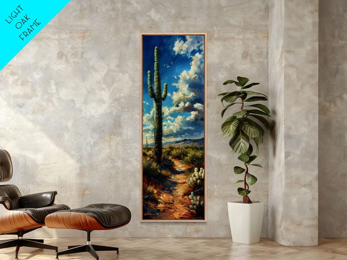 Tall Saguaro Cactus Desert Blue Sky Puffy Clouds Nature Poster - Image 4