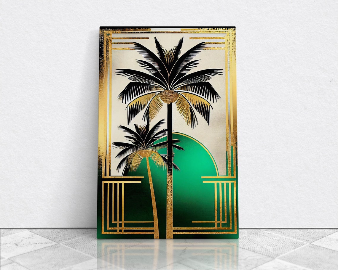Boho Modern Frank Lloyd Wright Inspired Art Deco Print Emerald Green And Gold Palm Tree Wall Decor Wall Art Original Mcm Art - Image 5