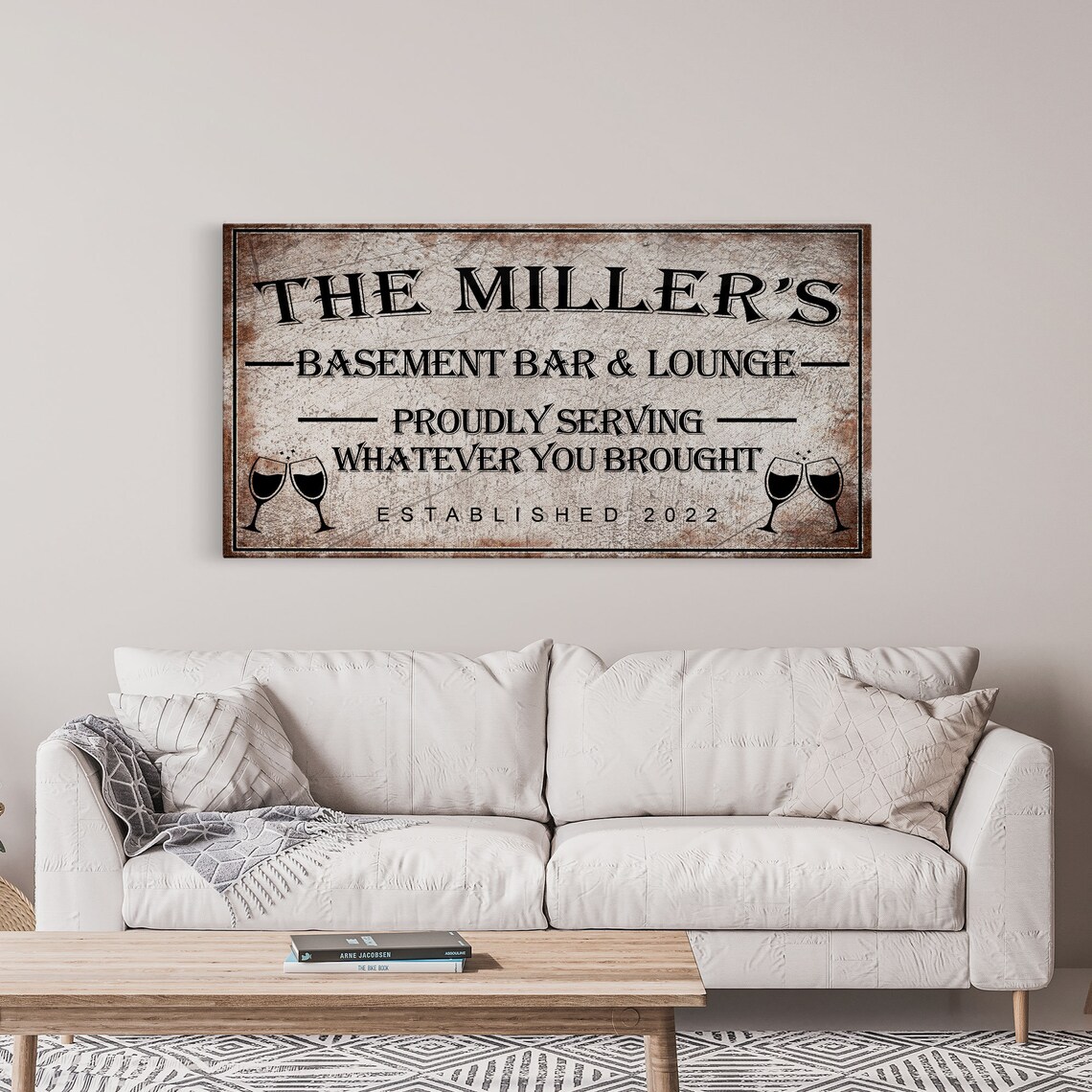 Basement Bar Sign, Rustic Lounge Wall Art Print