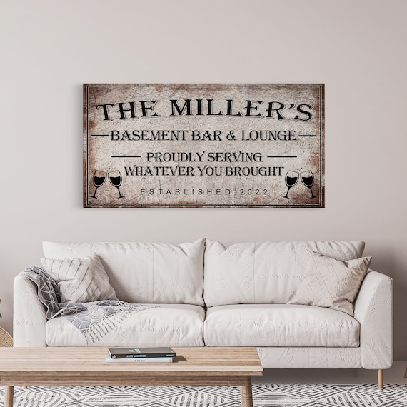 Basement Bar Sign, Rustic Lounge Wall Art Print