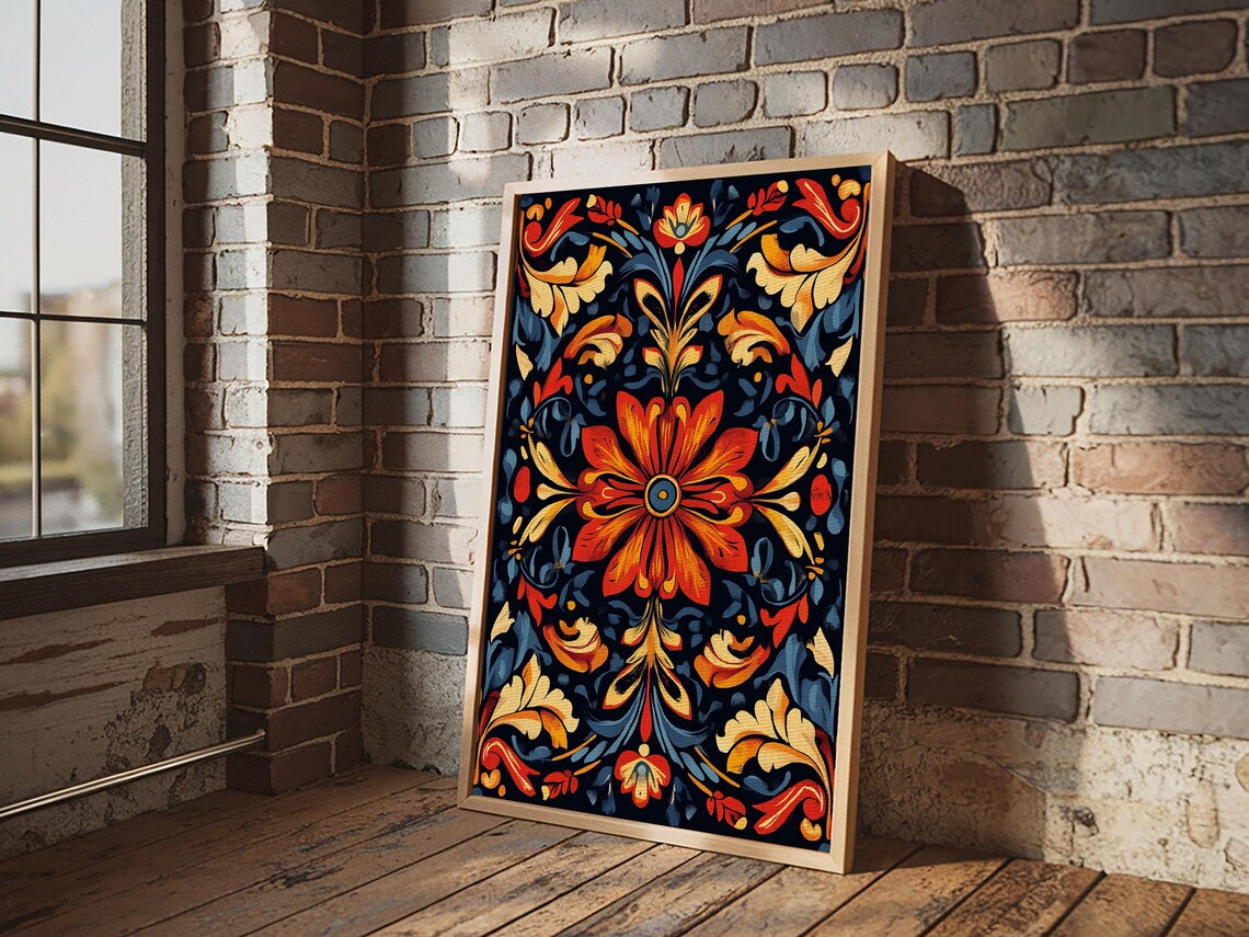 Botanical Floral Tile Pattern, Southwestern Art Print