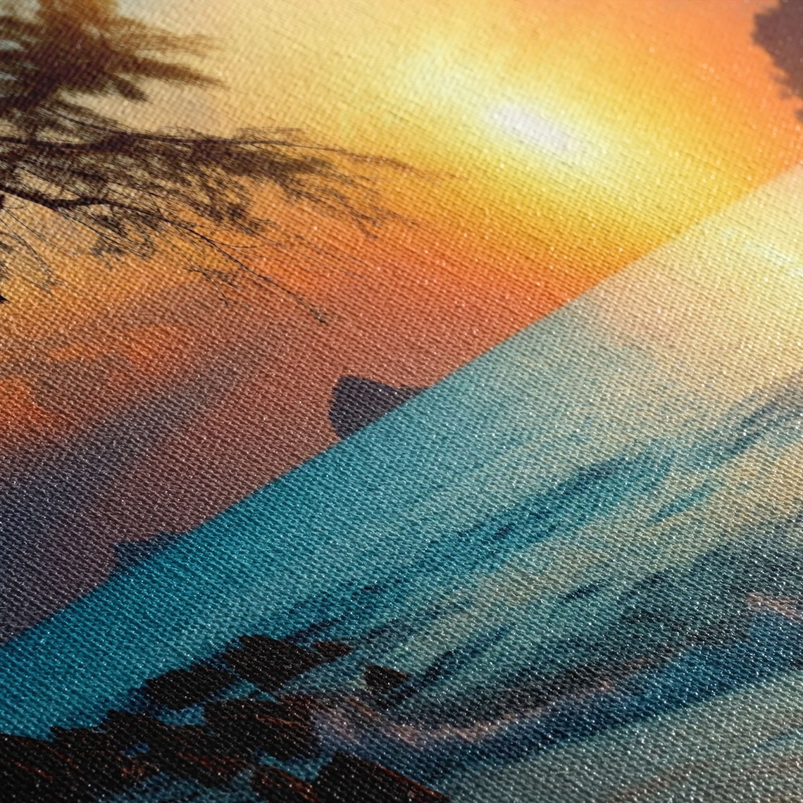 Ocean Beach Sunset Golden Waves Overhanging Tree Branch Poster - Image 2