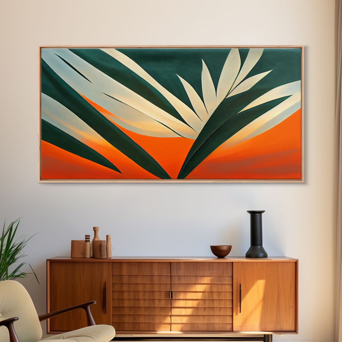 Vintage Style Art Deco Palm Leaf Framed Print Framed Art Wall Decor Palm Tree Tropical Art Mindcentury Art Deco Style - Image 6