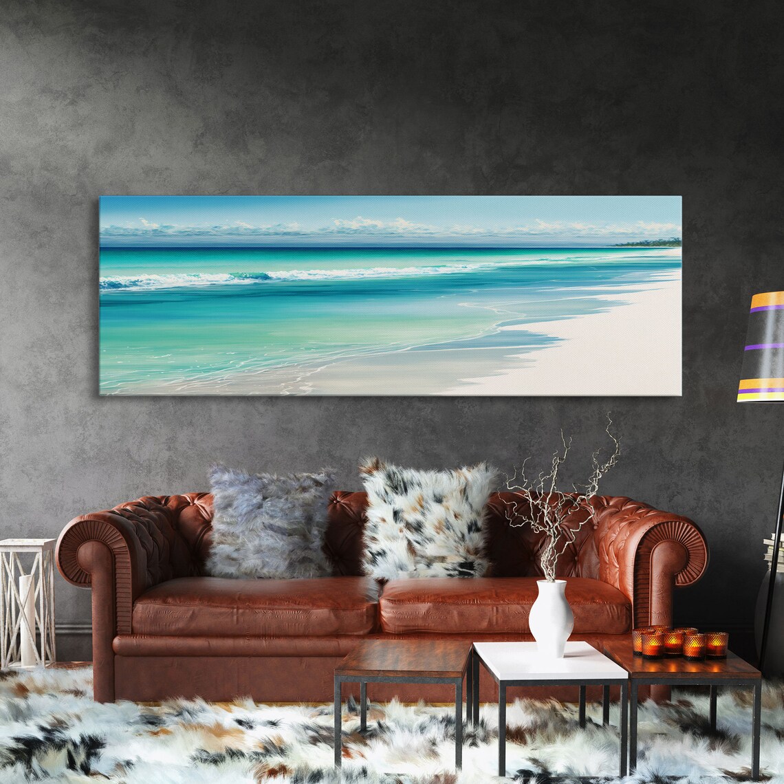 Blue Beach and Ocean Waves Panoramic Art Print - Image 3