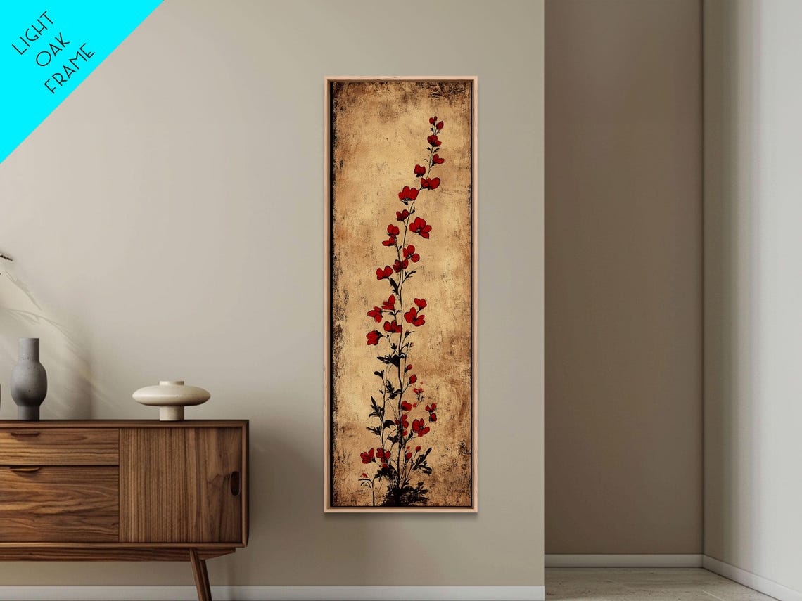 Red Blossom Sprig Vintage Parchment Botanical Floral Art Poster - Image 2