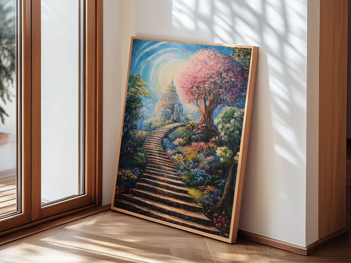 Stairway To Heaven Fantasy Garden Temple Dreamy Landscape Poster - Image 4