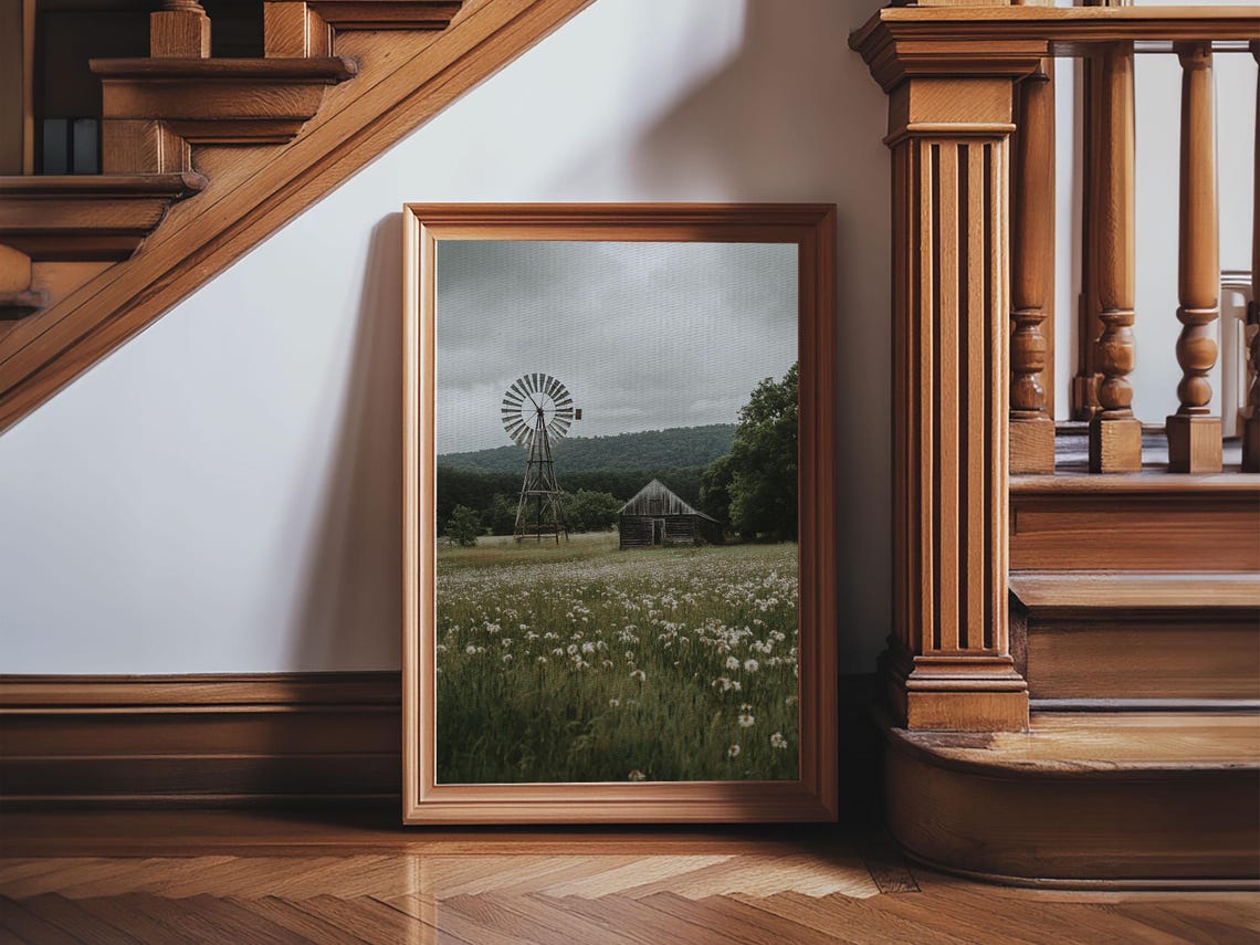 Rustic Windmill Barn Wildflower Meadow Farmhouse Travel Poster - Image 4