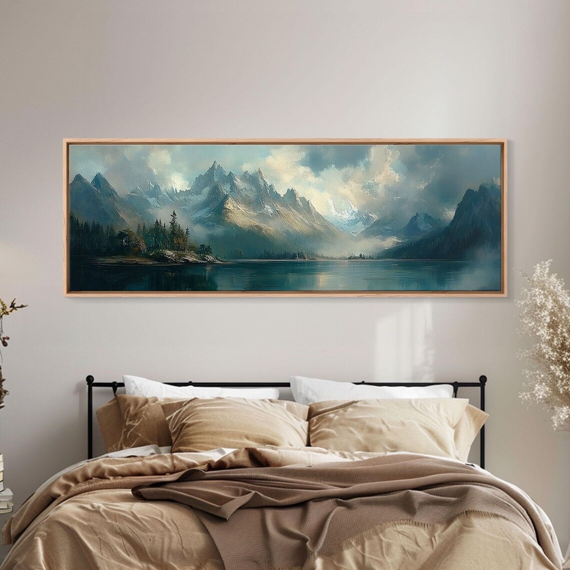 Stormy Misty Mountain Lake Dark Moody Landscape Painting Poster