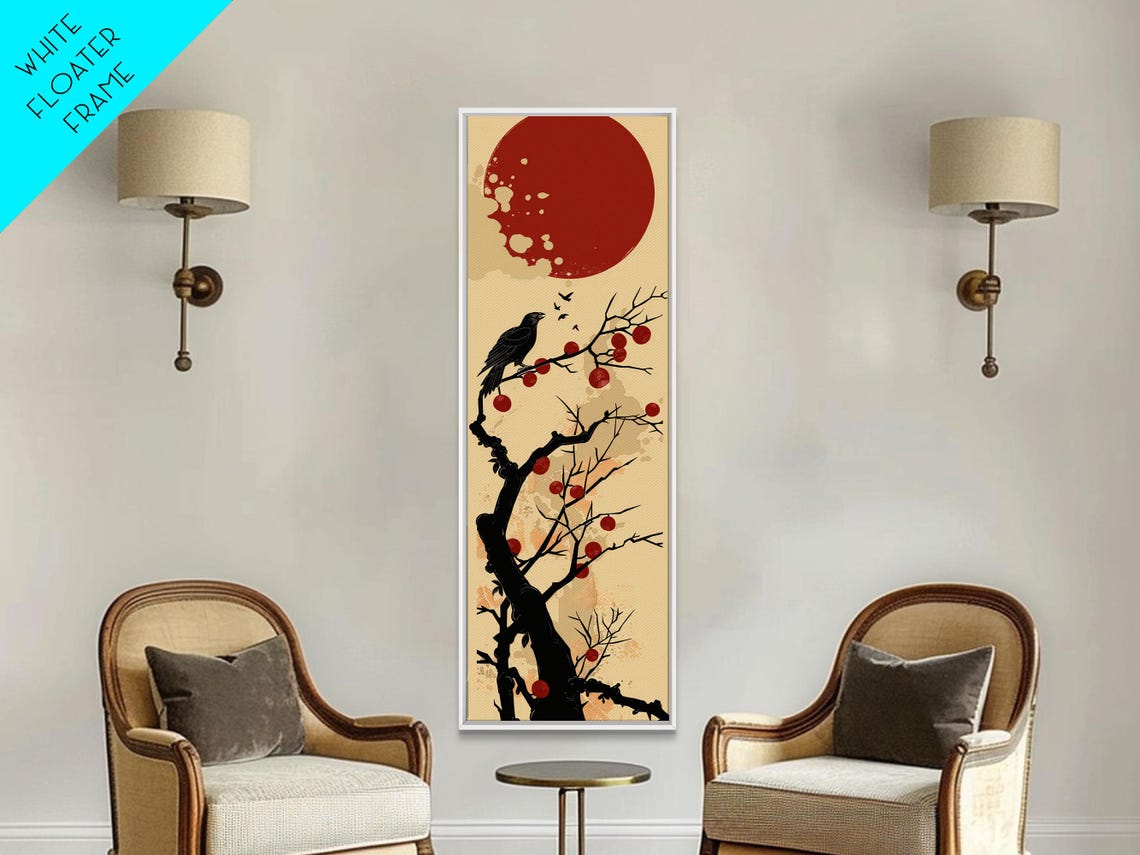 Blackbird On Branch Red Berries Red Sun Minimalist Art Poster - Image 4