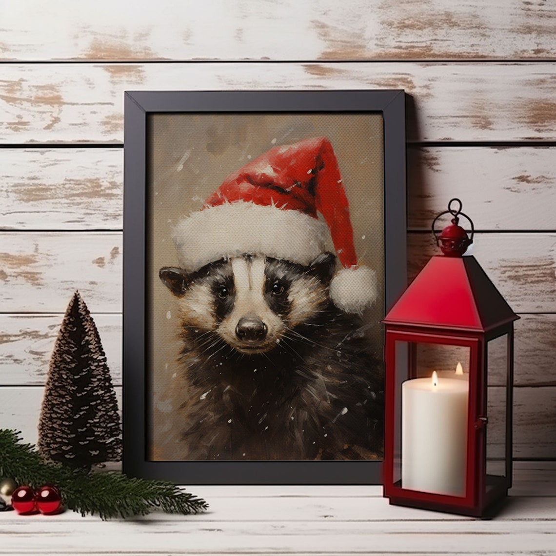 Cute Badger Wearing Red Santa Hat Snowy Christmas Animal Poster - Image 5
