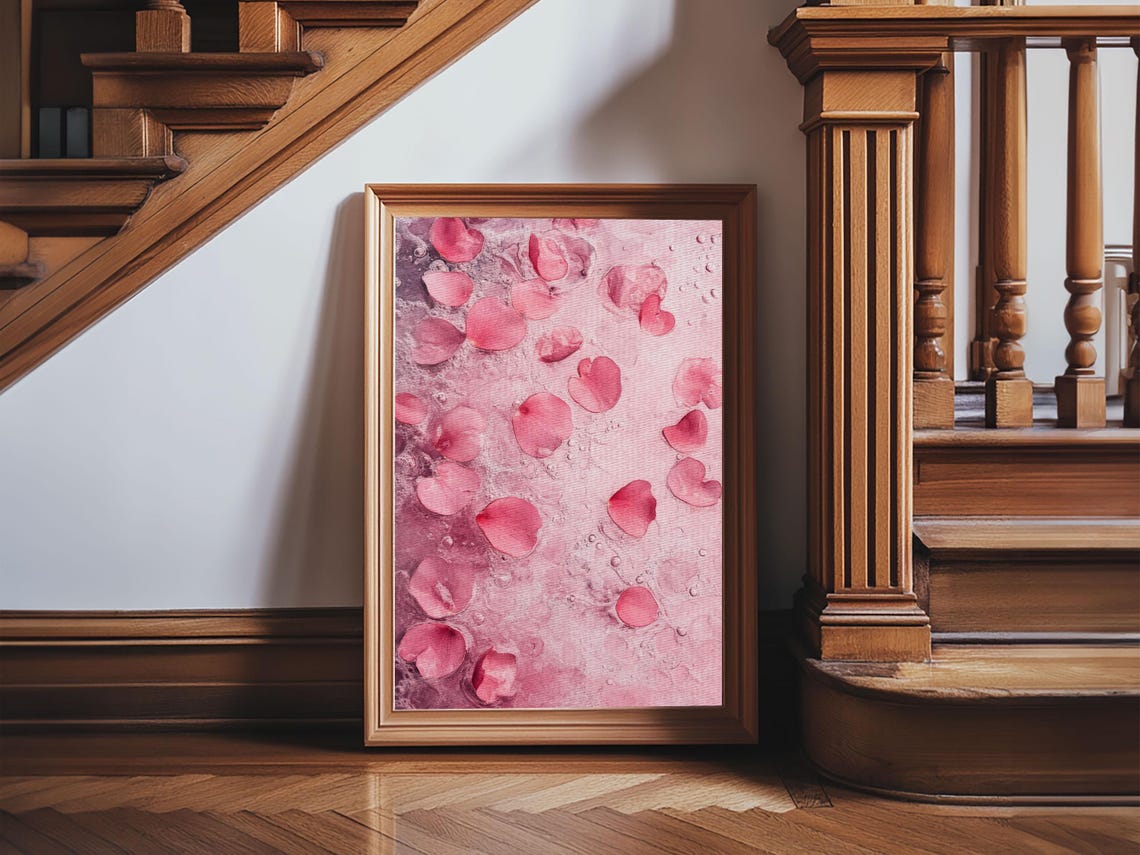 Floating Pink Rose Petals Spa Water Romantic Serene Art Print - Image 2