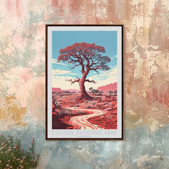 Etosha National Park Namibia Mopane Tree Dry Riverbed Travel Poster