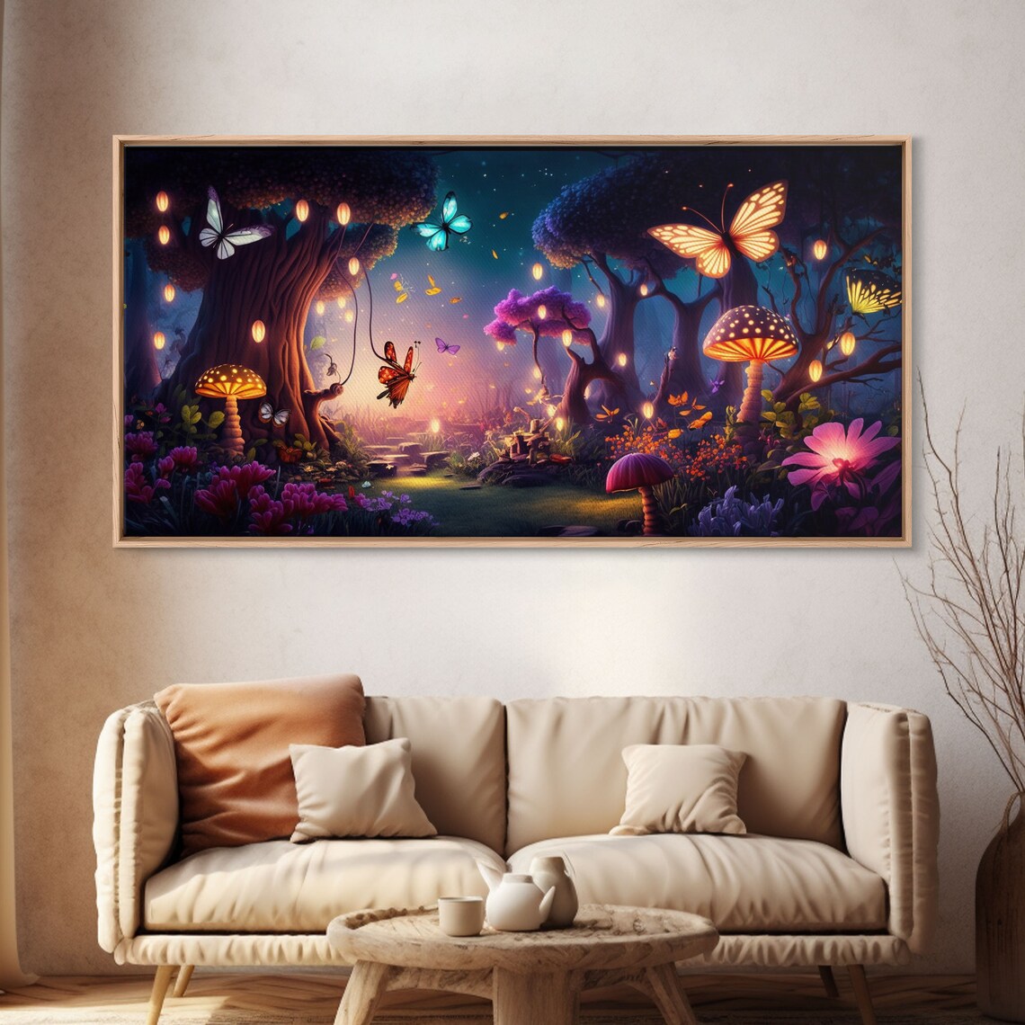 Fantasy Forest Glowing Butterflies Art Print - Image 4
