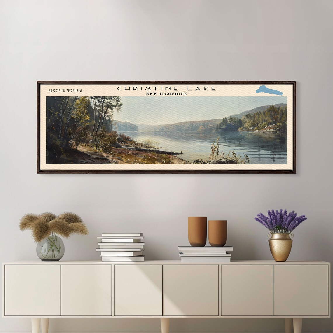 Christine Lake New Hampshire Birch Trees Hillside Sunlit Shore Travel Poster - Image 4