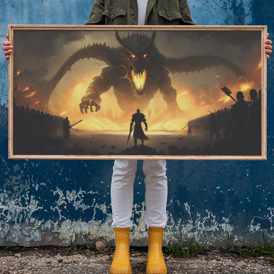 Warrior Facing Down A Dragon, Fantasy Wall Art - Image 6