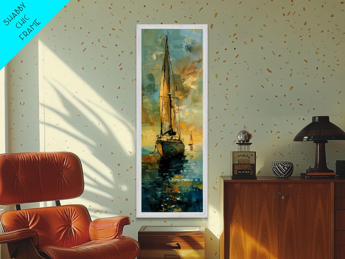 Sailboat With Golden Sails On Calm Water Impressionist Nautical Poster - Image 2