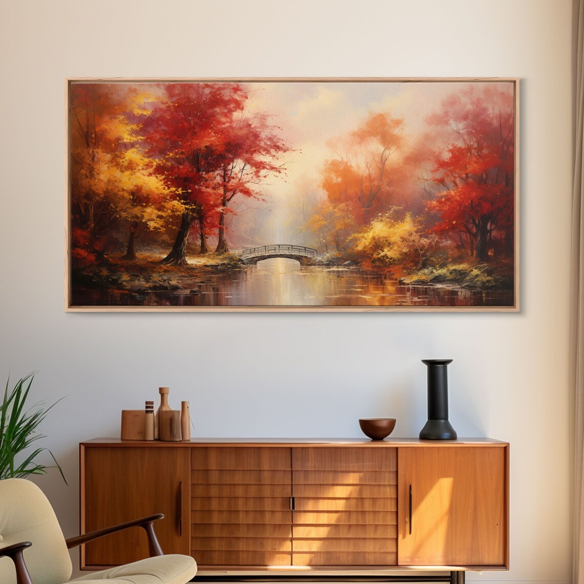 Early Autumn Forest Landscape Art Print, Farmhouse