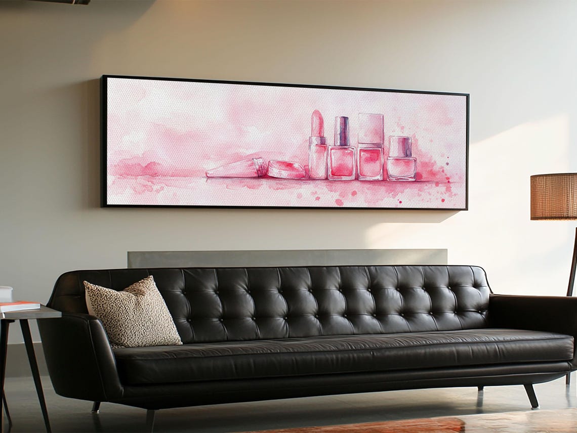 Pink Watercolor Makeup Lipstick Nail Polish Vanity Wall Art Poster - Image 5
