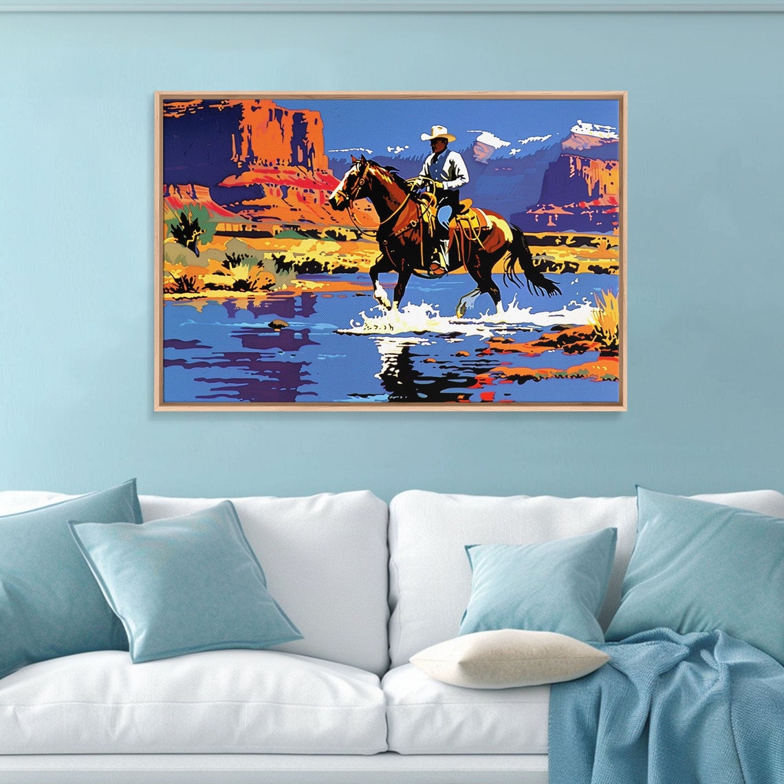 Cowboy Crossing Desert River Red Rock Canyon Pop Art Western Poster