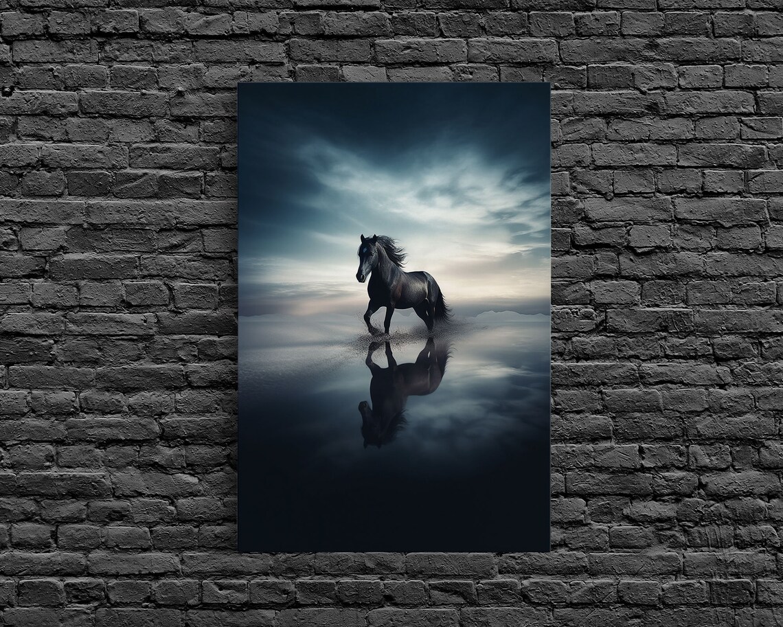 Black Stallion in the Clouds, Nature Photo Print