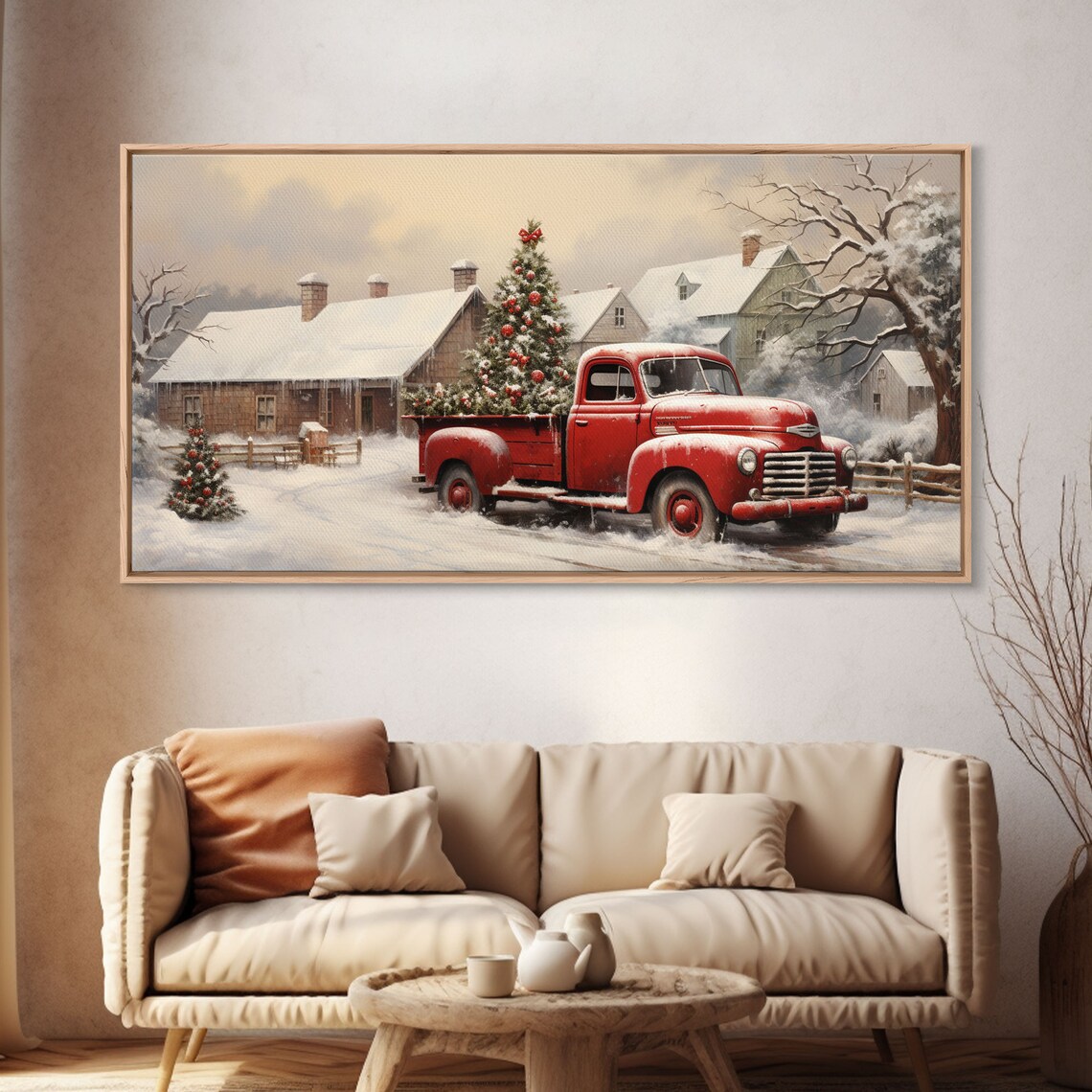 Vintage 1950s Red Truck Christmas Trees, Farmhouse Art Print - Image 4