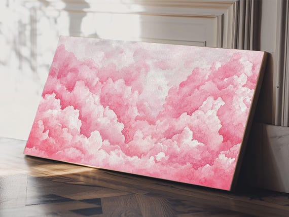 Pink Cloudscape Watercolor Framed Print Whimsical Pastel Sky Art Light Pink Wall Decor Cottagecore Cloud Wall Art