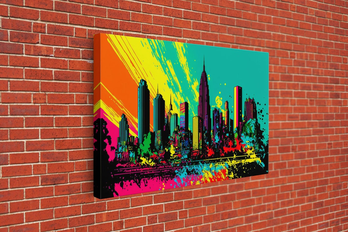 Graffiti City Skyline Neon Orange Teal Splatter Street Art Wall Poster - Image 3