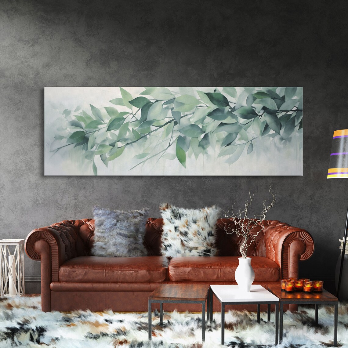 Green Botanical Oil Painting on Eucalyptus Art Print - Image 3