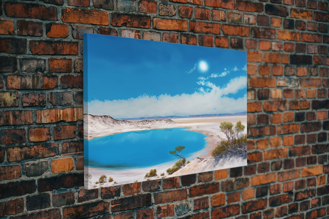 Vivid Blue Desert Lagoon Bright Blue Sky White Salt Flat Art Poster - Image 5