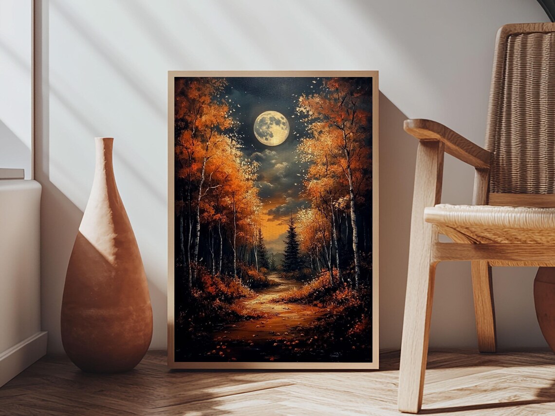 Full Moon Over a Haunted Forest, Dark Academia Art Print - Image 3