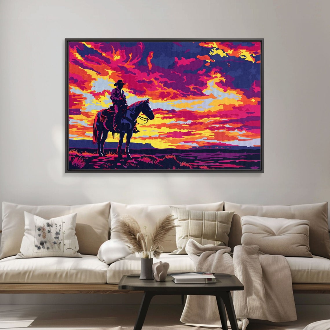 Cowboy on Horseback Magenta Sunset Pop Art Western Wall Art Poster - Image 5