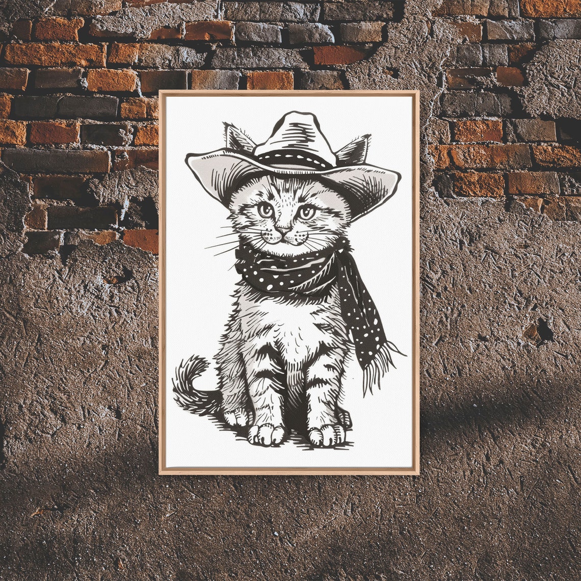 Cute Cowboy Kitten Polka Dot Bandana Vintage Sketch Wall Art Poster - Image 6