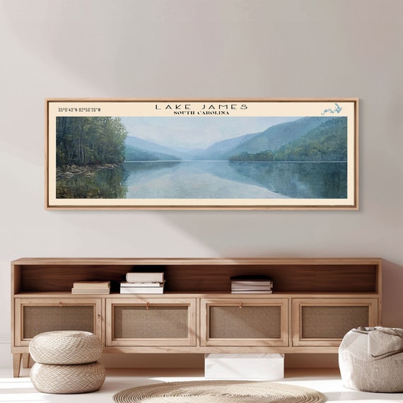 Lake Jocassee South Carolina Framed Print Lake House Decor Panoramic Wall Art Travel Poster Stunning Lake Painting Home Art