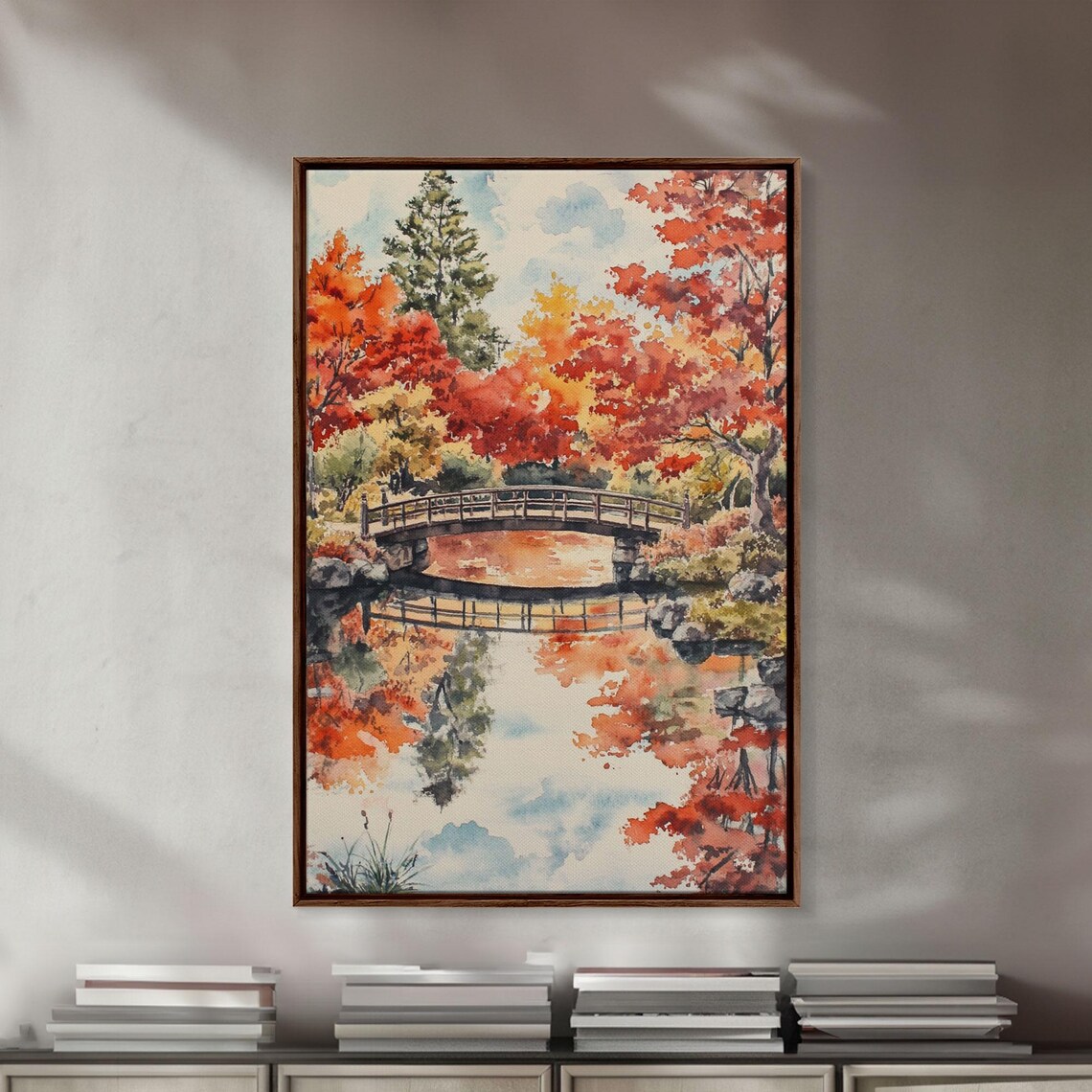 The Fall Bridge Framed Print Autumn Decor Holiday Seasonal Wall Art Gift For Her Moody Landscape