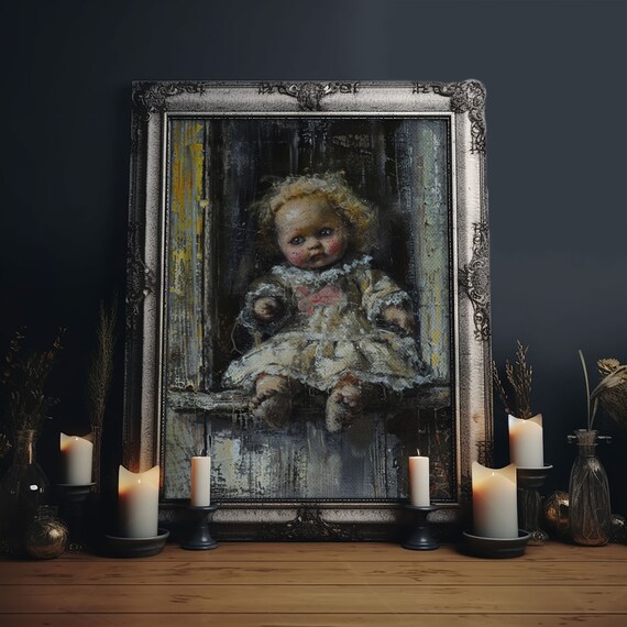 Creepy Vintage Doll Blonde Curls Dark Victorian Doll Art Poster