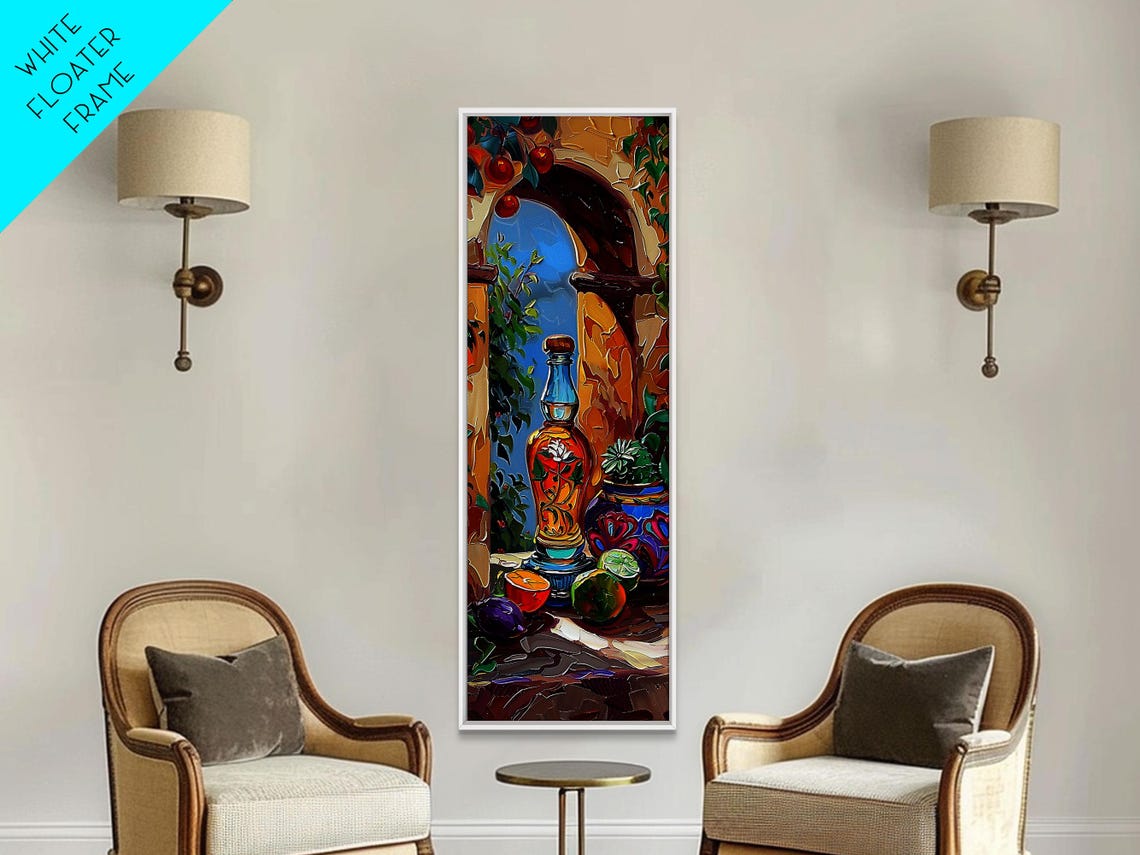 Mediterranean Still Life Blue Bottle Citrus Fruit Terrace Art Poster - Image 5