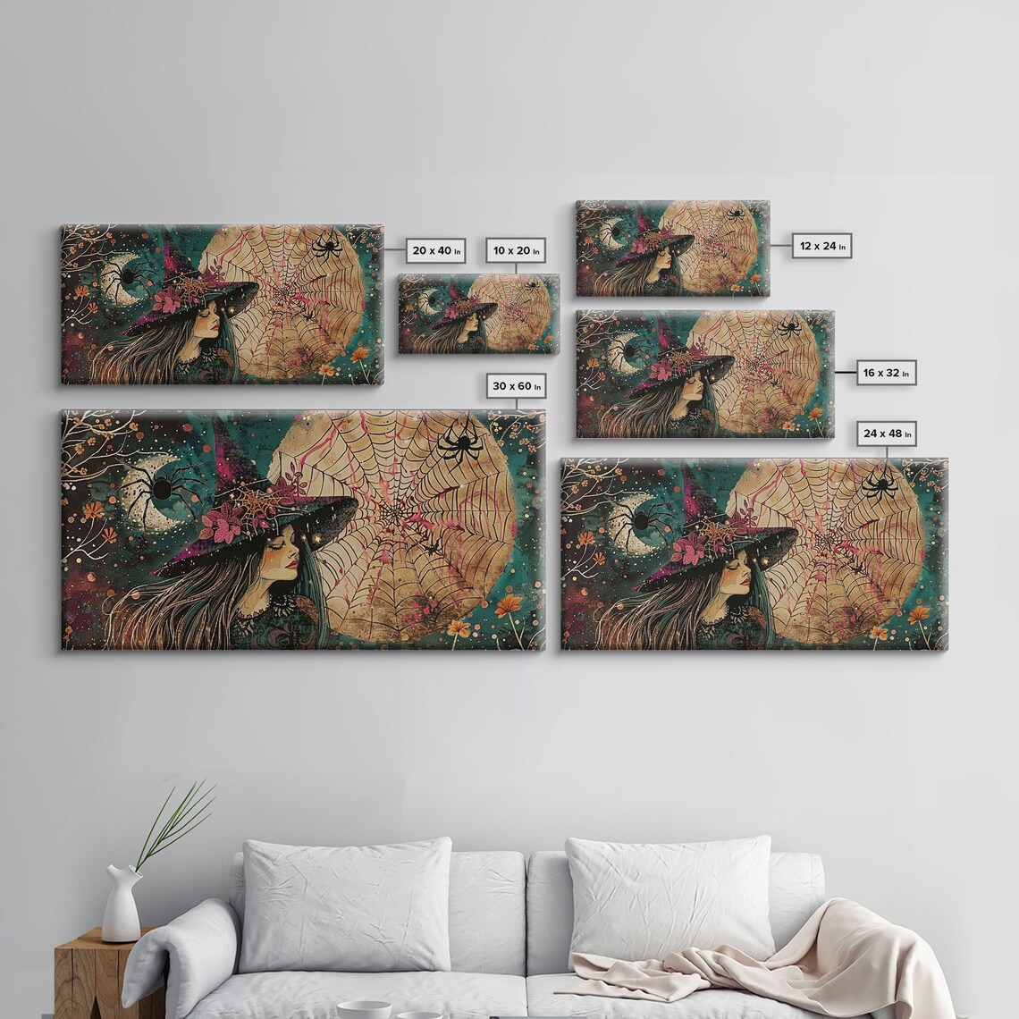 Cottagecore Witch Spider Web Moon Spiders Portrait Spooky Halloween Wall Art - Image 2