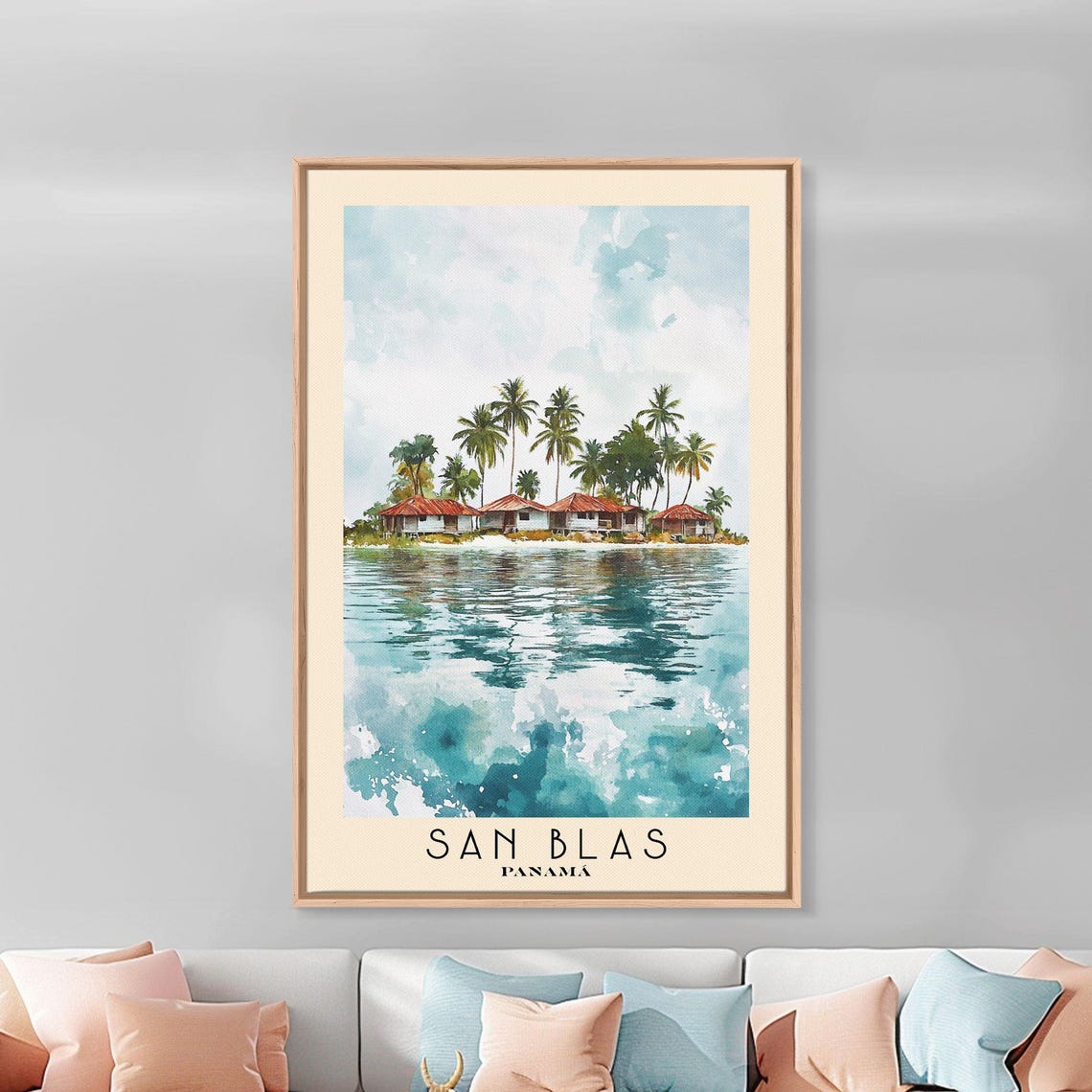 San Blas Panama Palm Island Huts Turquoise Caribbean Water Poster - Image 2