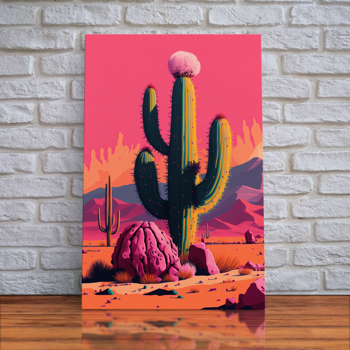 Mexico Cactus Synthwave Art Print, Southwest Decor