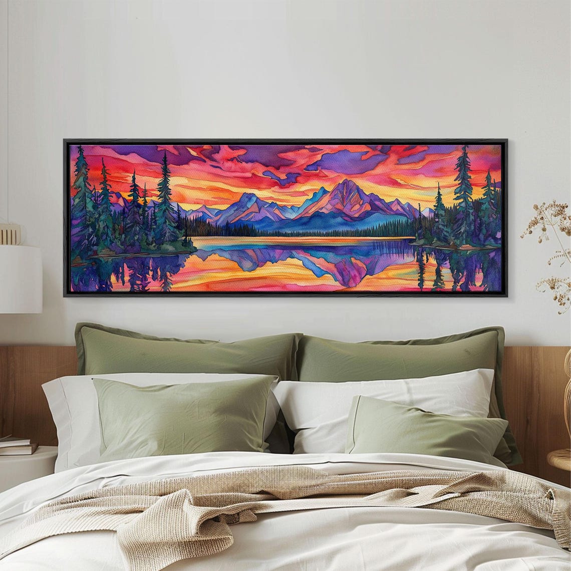 Abstract Landscape Painting Print Panoramic Surreal Art Oversized Wide Horizontal Fantasy Wall Art Colorful Art