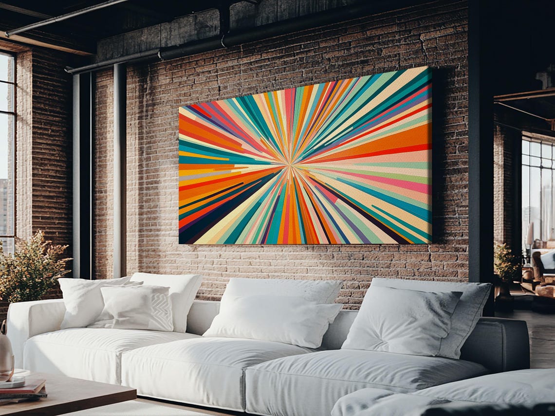 Sunburst Wall Art Print Horizontal Pastel Color Sunset Print Panoramic Abstract Mcm Style Wall Art Large Wide Print - Image 4
