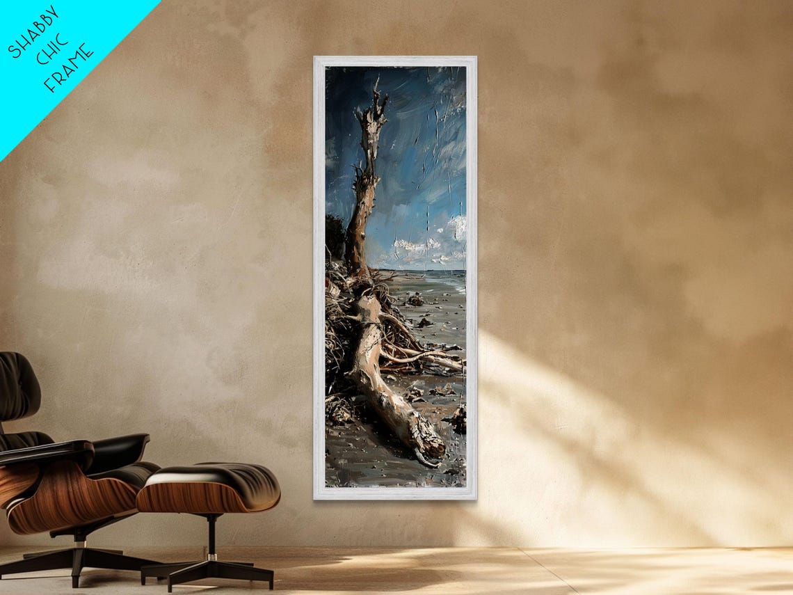 Driftwood Tree Trunk Sandy Beach Calm Ocean Coastal Scene Poster - Image 6