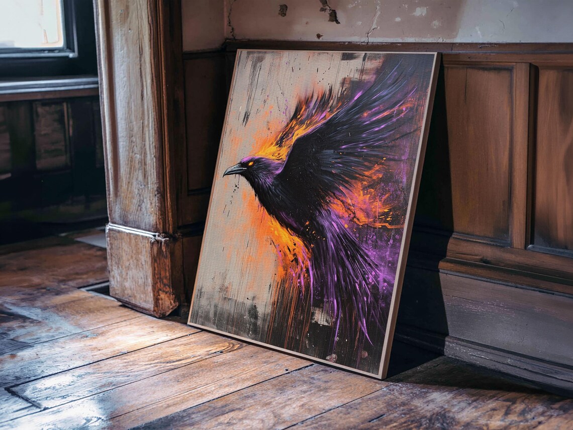 Purple Phoenix Grunge Art Print, Punk Wall Decor