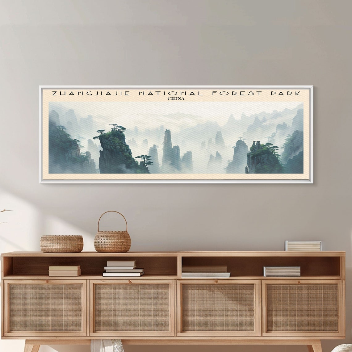 Zhangjiajie China Misty Sandstone Pillars Forest Panoramic Poster - Image 5